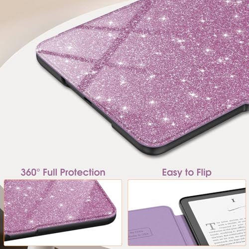 Image of Fintie Case for 7 inch All-New Kindle Paperwhite (12th Generation, 2024) and Kindle Colorsoft Signature Edition - Slim Lightweight Shell PU Leather Protective Cover with Auto Sleep /Wake, Purple Glitter