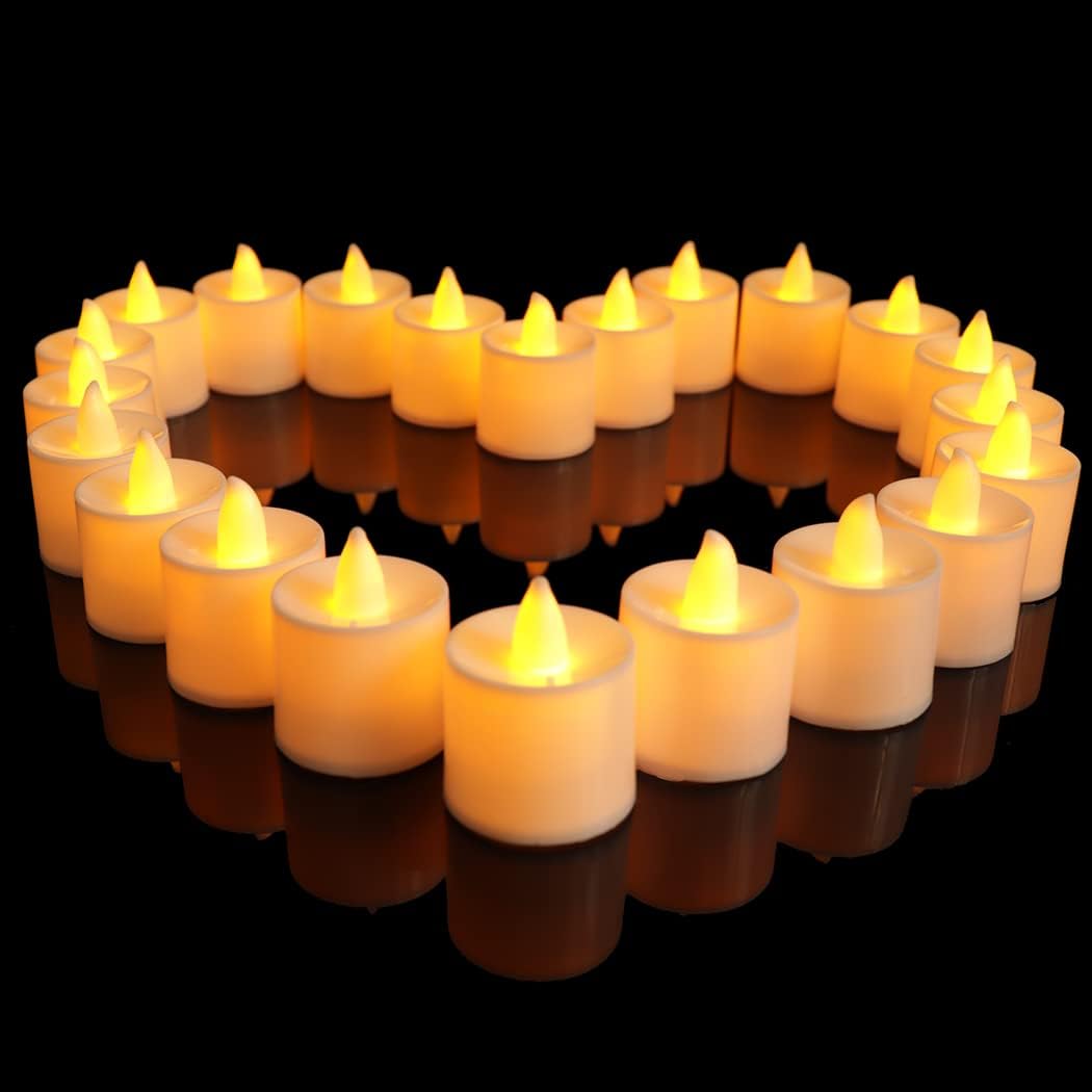 Toycol Little Bees 24Pcs Flameless Electric LED Tealight Fake Candles Flickering Realistic Battery Operated Tealight for Wedding Party Halloween Christmas Decorations Outdoor Yellow