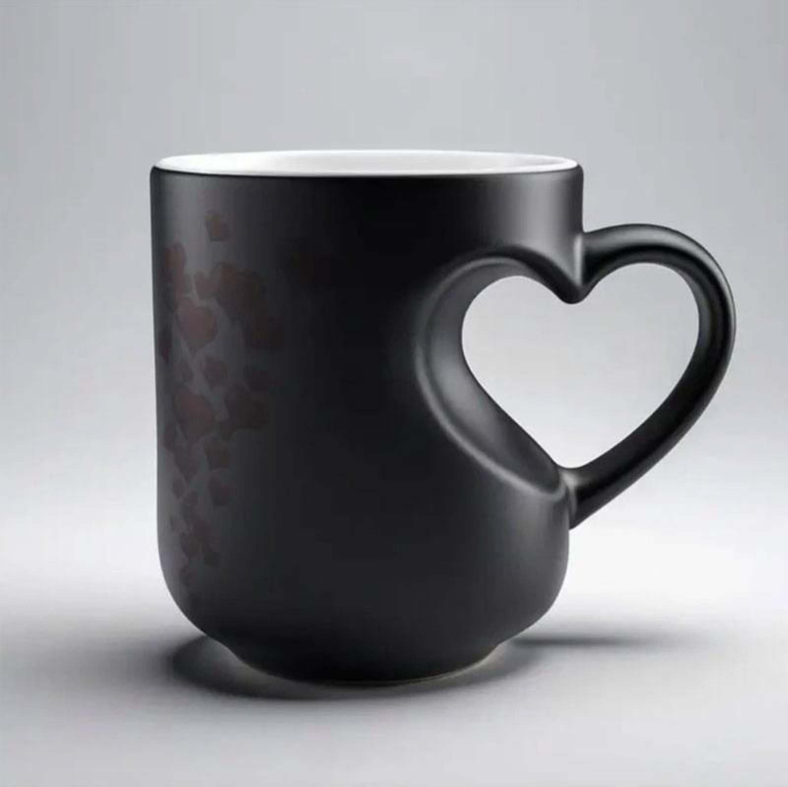 Magiczny kubek ceramiczny w kształcie serca zmieniający kolor zabawny zmieniający kolor kubek do kawy z uchwytem w kształcie serca, termochromowy magiczny wzór ujawnienia, prezent na Walentynki, Dzień