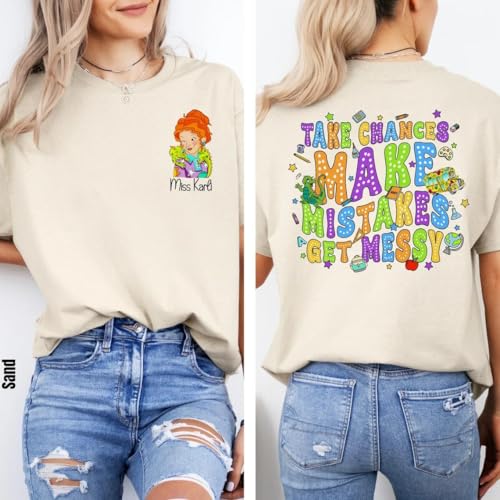 Take Chances Get Messy Shirt, Fun Teacher Life Tee, New Teacher Gift, Ms Frizzle Magic School Bus Shirt, Motivational Teacher Tee3