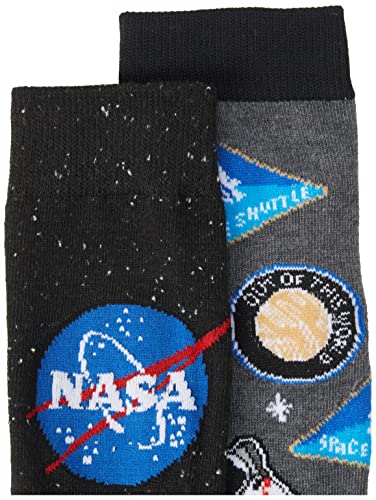 SAN mens Nasa 2 Pack Crew Casual Sock, Black Multi, 10 13 US3