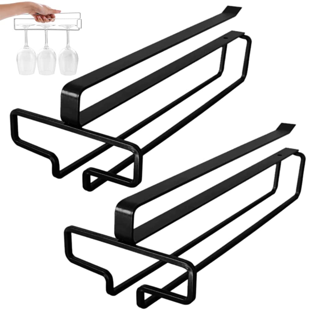 Ianulus 2 Piezas Colgador para Copas, Racks para copas, Soporte para Copa de Vino, Soporte para Copa de Vino Colgante, Soportes para Copas de Vino de Metal, para Bar, Restaurante, Cocina (Negro)
