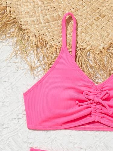 Milumia Girl's Two Piece Swimsuit V Neck Ruched Spaghetti Strap Wireless Bikini Set4