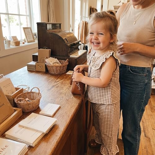 LIOMENGZI Toddler Baby Girl Clothes Summer Baby Outffit Doll Collar Plaid Button Up Plaid Vest Tops Pants 12 18 24 Month 3T 4T (Khaki, 3-4T) by LIOMENGZI - Image 2