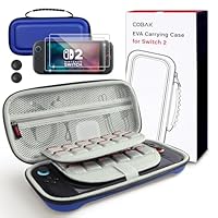 CoBak Large Capacity Carrying Case for Nintendo Switch 2 (2025) - 3 in 1 Accessories Bundle with 2 Screen Protectors, Thumb Grip Caps, 24 Game Cartridges, Hard Shell Portable Travel Pouch, Blue