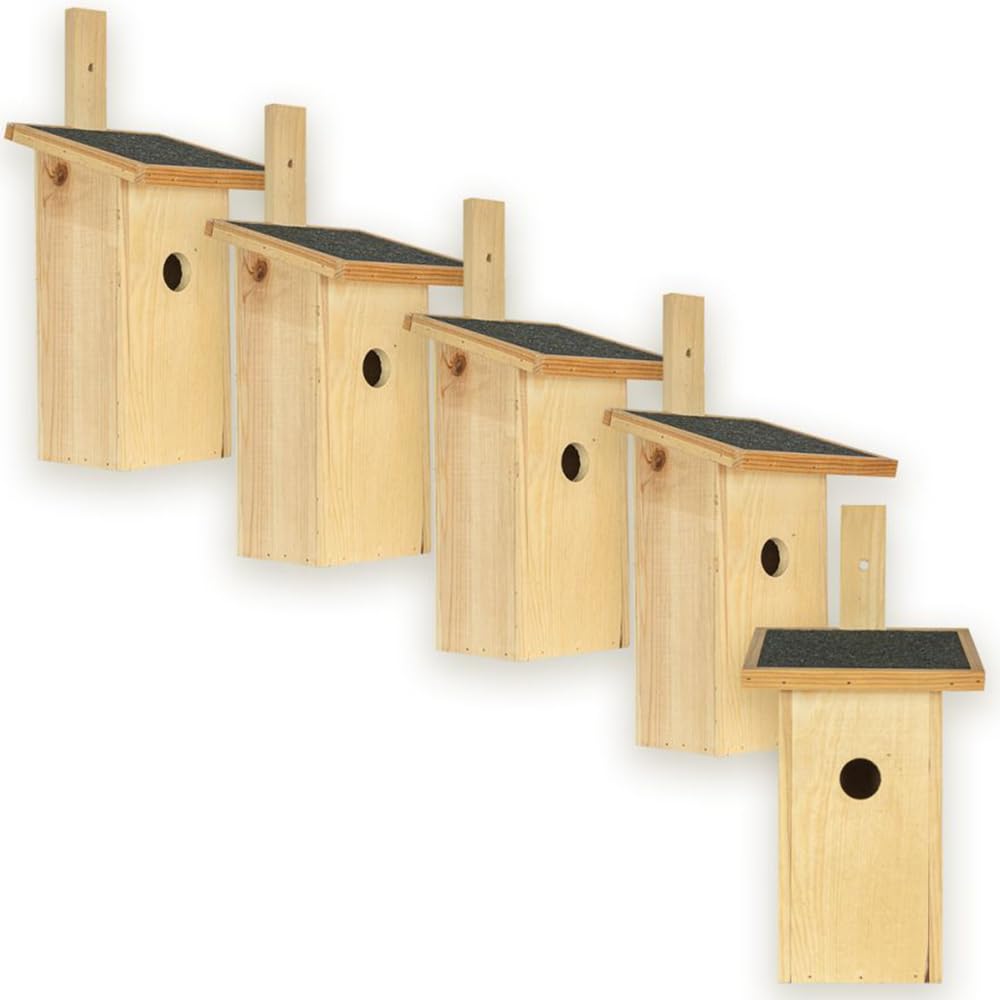 ITA Nistkasten 32x18x19 cm 5er Set - Vogelnistkasten für Draußen - Nisthilfe für Vögel - Wetterfest, Robust, zum Aufhängen, FSC Holz - Vogelhaus für Wildvögel wie Meisen & Rotkehlchen