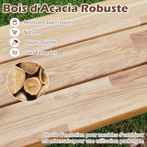 Banc Terrasse Acacia 160 cm 360 kg Pieds métal GOPLUS