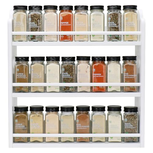 Image of 3-Tier Bamboo Spice Rack, Wall Mount & Countertop Spice Organizer | Seasoning Jars Rack Shelf Spice Organizer for Kitchen, Spice Storage Holder with handles, Front and Rear Protective Design