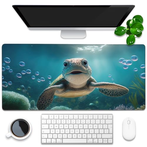 Tapis de souris de jeu étendu tortue 90x40 cm avec base caoutchouc antidérapante