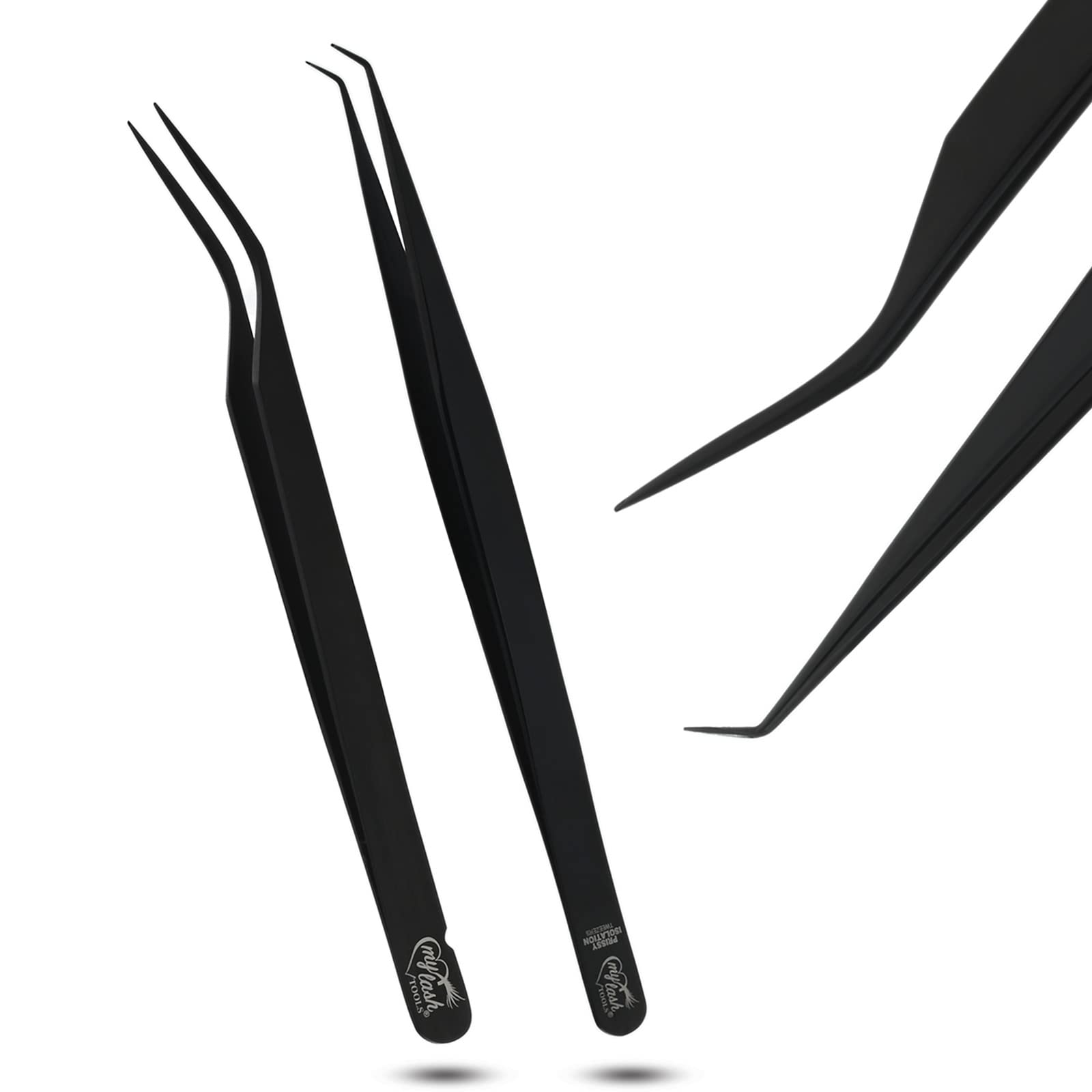 My Lash Tools - Pinzette isolanti per ciglia finte, ideali per isolamento individuale e ciglia classiche, in acciaio inox giapponese, leggere, di precisione, colore nero