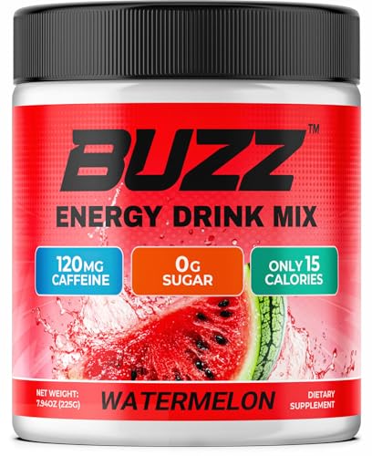 Morning Buzz Energy Drink Powder - Sugar Free Energy Drink Mix - Pre Workout Drink Mix with 18 Vitamins & Minerals No Jitters No Crash - Gluten Free No Artificial Dye Original Watermelon Flavor