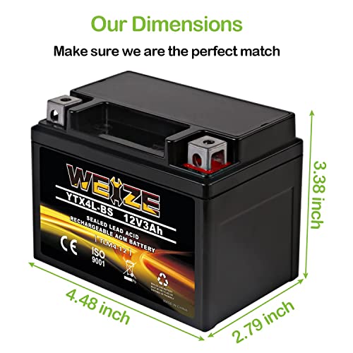 Weize Ytx4L-Bs High Performance-Rechargeable-Sealed Motorcycle Battery Compatible With Polaris Scrambler, Sportsman 90, Honda Scooters Nq50 Spree,Kawasaki 110 Can-Am Ds70,Yamaha Ttr125E/Le #TOP2