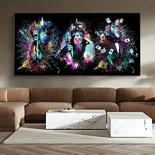 Peinture singes graffiti street art sur toile 80x160cm sans cadre pour salon et maison