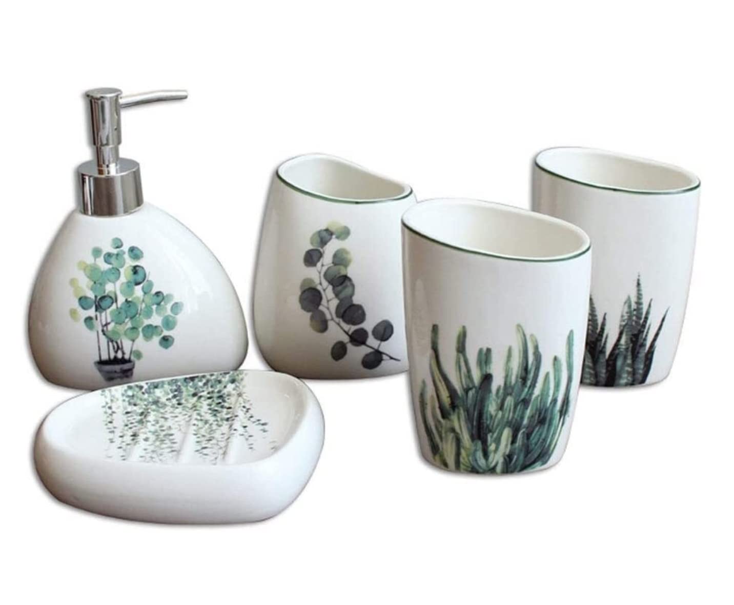 Badezimmer Set Badezimmerzubehör-Set Badezimmer-Accessoires-Set Aus Keramik, 5-teilig, Inkl. Seifenspender, Seifenschale, Zahnputzbecher, 2 Becher Badzubehör Set Bad-Accessoires-Set (Color : A)