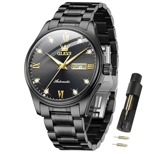 Image of OLEVS Automatic Watches for Men Self Winding Mechanical Classic Diamond Business Luxury Dress Stainless Steel Waterproof Calendar Mens Watch