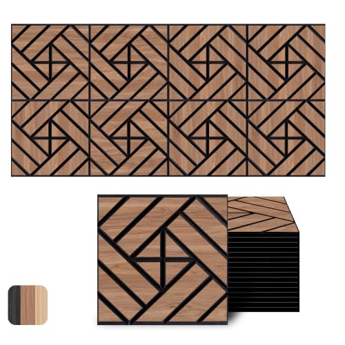 Image of WoveN SounD Acoustic Wall Panels, Teak, 16 Pack, 12x12 in | Self-Adhesive, NRC 0.95, Carved Pattern, Sound Proof, Echo Reduction, Sound Dampening, Home Studio, Office, Gaming Room