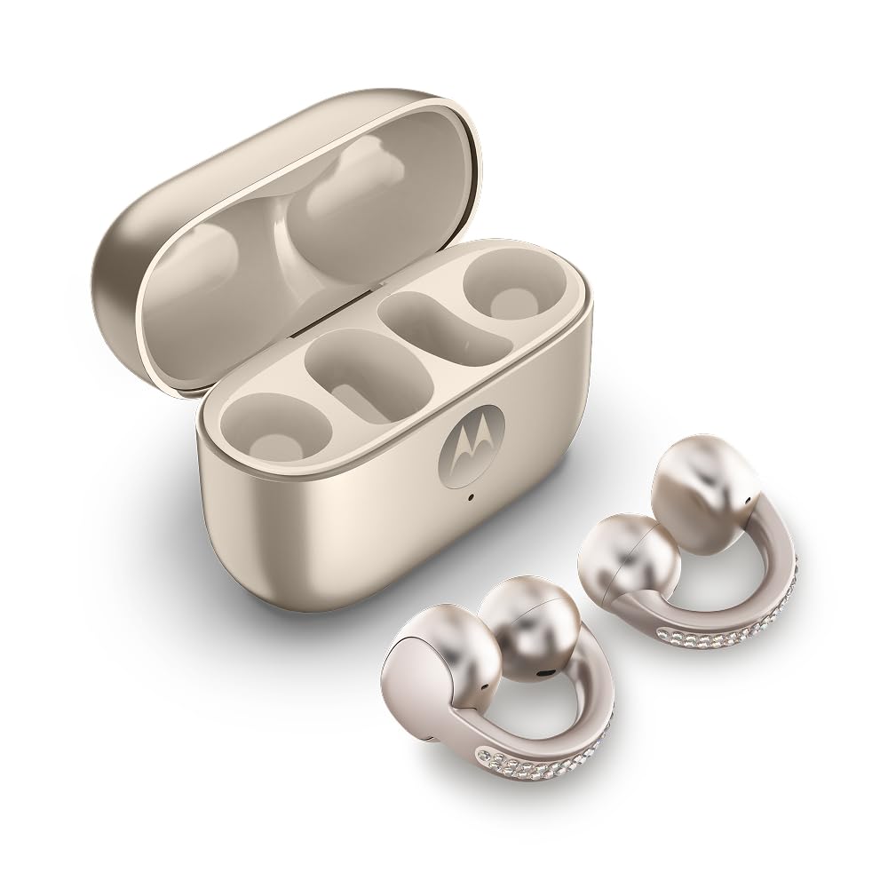 Motorola moto buds loop Headset Wireless Ear-clip-on Calls/Music/Sport/Everyday Bluetooth Beige with crystals by Swarovski