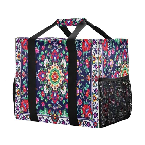 YETTASBIN Mexican Floral Large Foldable Travel Tote Bag, Lightweight Waterproof Swim Pool Bag with Handles & Pocket for Beach Outdoor, Reusable Grocery Bag for Kitchen, Shopping