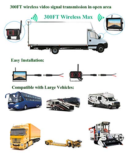 GreenYi-64 Wireless AHD 960P Backup Camera with 7 Inch DVR Monitor for Pickup/RV/Van/Truck/Trailer/Motorhome/5th Wheel, IP69 Waterproof IR Rear View Hitch Camera Monitoring System with Stable Signal