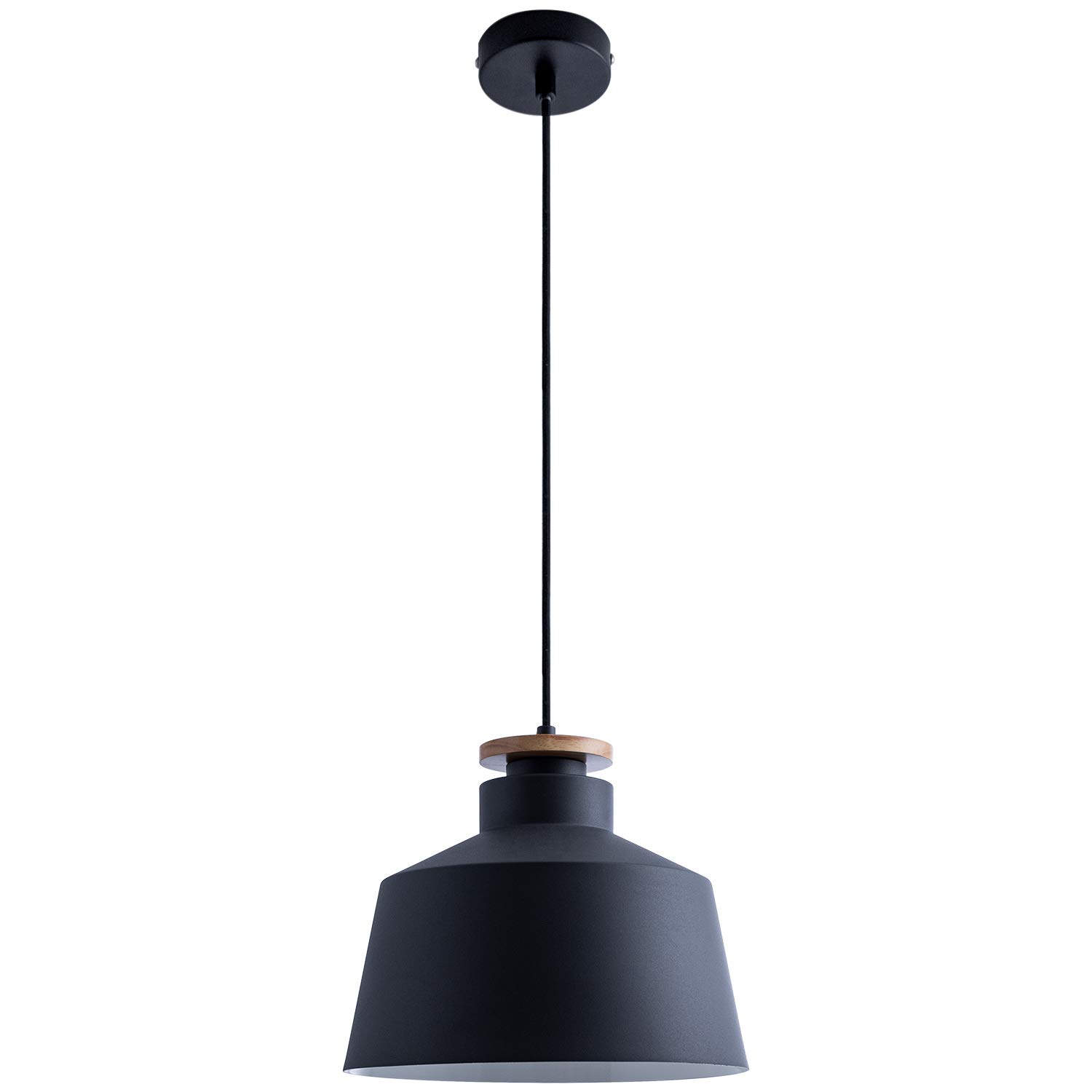 Paco Home Pendelleuchte Hängelampe Esszimmer Küchenlampe Esstischlampe Skandinavisch 1,5m Textilkabel E27 Wohnzimmer, Farbe: Schwarz-Holz, Lampentyp: Design U