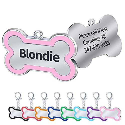 Personalized Engraving Pet ID Tags Small or Large Dog Tags Engraved Both Sides Bone Shape Cat Tag Customized Name Pink Black Purple Red Blue Gift for Pets