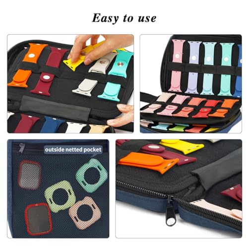 Image of PACMAXI 20 Watch Bands Storage Carrying Case Compatible with Watches,Expandable Watch Band Holder Stores 20 Watch Bands Fit for Most Sizes of Watch Straps,Organizer for Watch Bands, Bag Only (Blue)