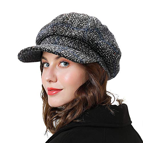 Panpacsight Womens Bert Newsboy Octagonal Cap Wool Visor Spring Hat For Girls Womens, Black #TOP3