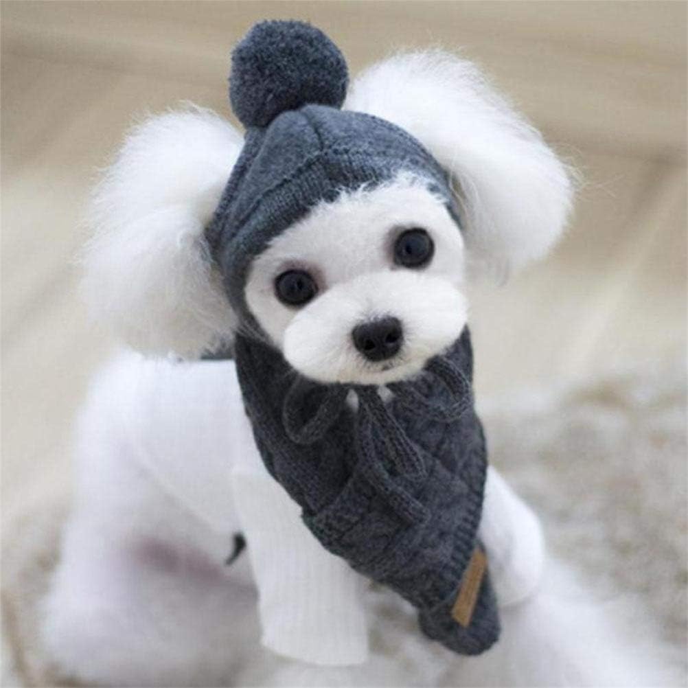 Warm Knitted Pet Hat and Scarf Set - Funny Dog Hats and Accessories for Pets - for Christmas Play - Cozy Winter Apparel for Puppies and Dogs (Red #07)