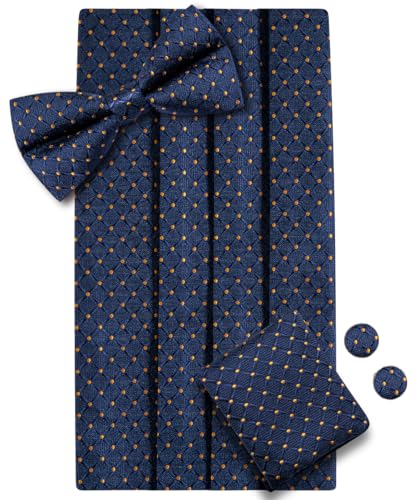 Image of Dubulle Mens Cummerbund and Bow Tie Set Paisley Floral Pretied Bowties for Men Pocket Square Cufflinks Wedding Business