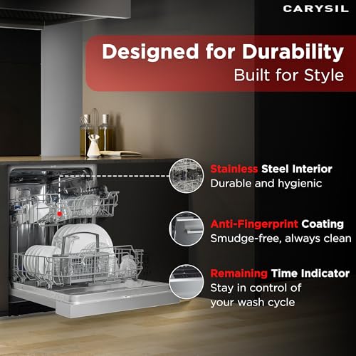 Image of Carysil Semi Built-in Dishwasher DW-02, A++ Energy Class, 12 Place Setting, 6 Wash Programs, Touch Control, Water Consumption 11Ltr /cycle, 49 dBA Low Noise, Detergent Automation, Stainless Steel
