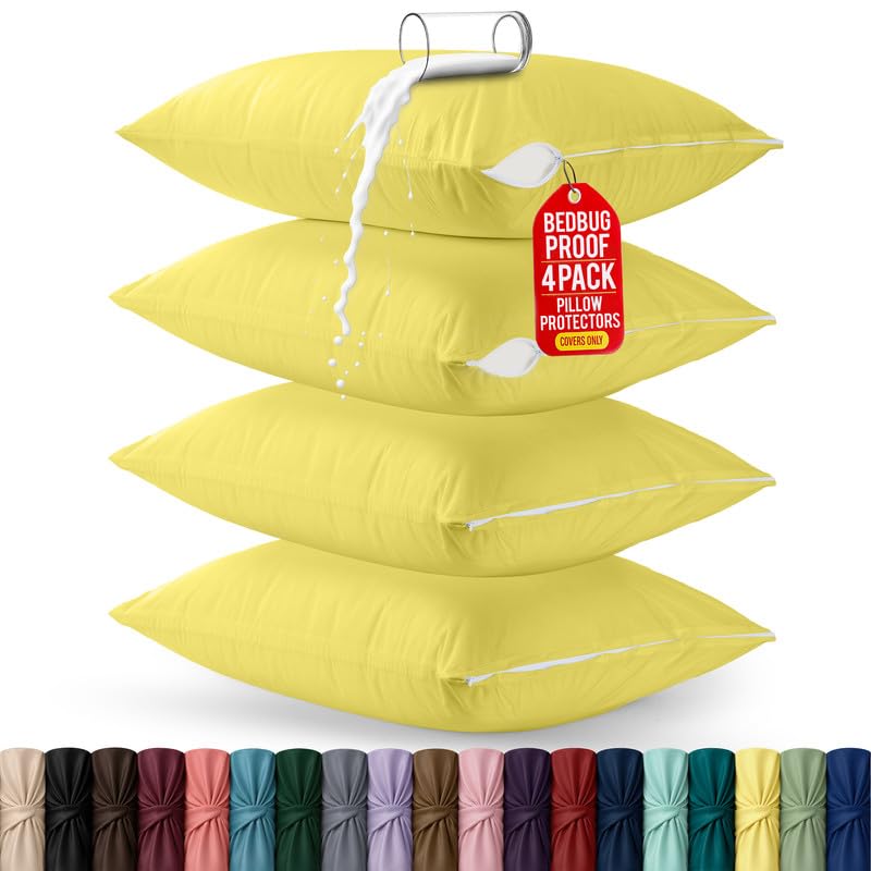 Set of 4 Pillow Protectors with Zipper Standard Size, Pillow Covers