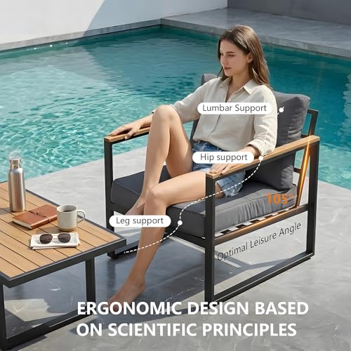 Image of Modern Patio Furniture Set, 4 Pieces Outdoor Conversation Set | Metal Patio Furniture with 4 inch Washable Foam Cushions, Ships in 1 Box, Gray