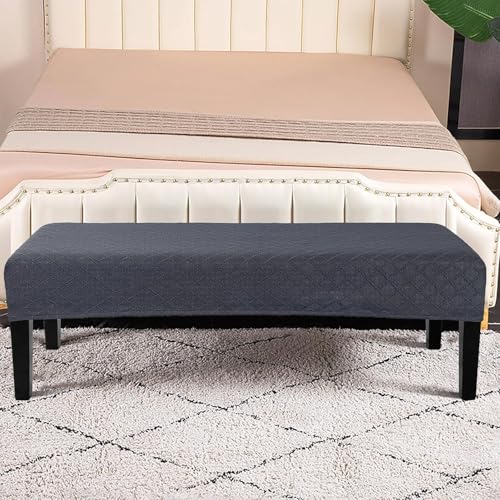 Image of SearchI Waterproof Dining Bench Cover, Stretch Washable Long Bench Seat Covers, Rectangle Dining Table Bench Slipover for Dining Room, Living Room, Kitchen(Grey Jacquard)