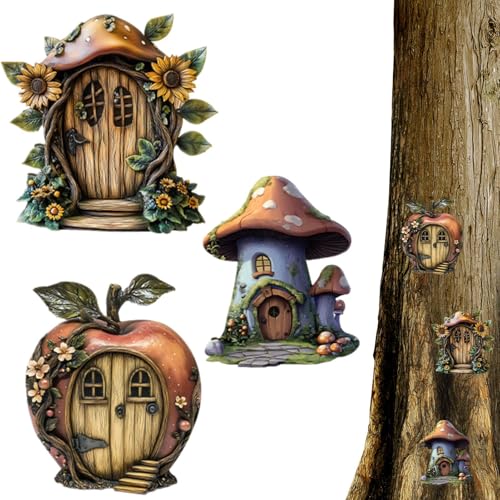 Generico Porta 'albero delle fate - ingresso fantasy in legno, portale dei folletti ispirato ai libri di fiabe, mini elemento decorativo | Applicazione adatta Ornamento per casa affascinante per gi