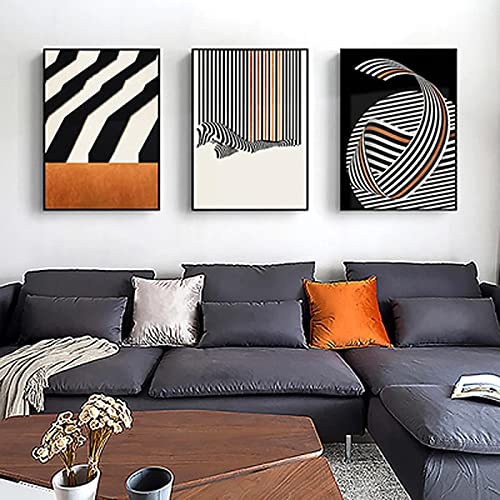 Peinture murale de studio avec rayures moderne minimaliste orange sur toile sans cadre