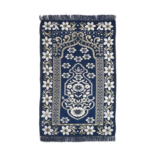 Image of Velvet Floral Janamaz Mat | Prayer Mat /Meditation Janamaz for Namaz /Meditation Mat /Muslim| Size 27x50| Washable Soft Prayer Mat (Blue)