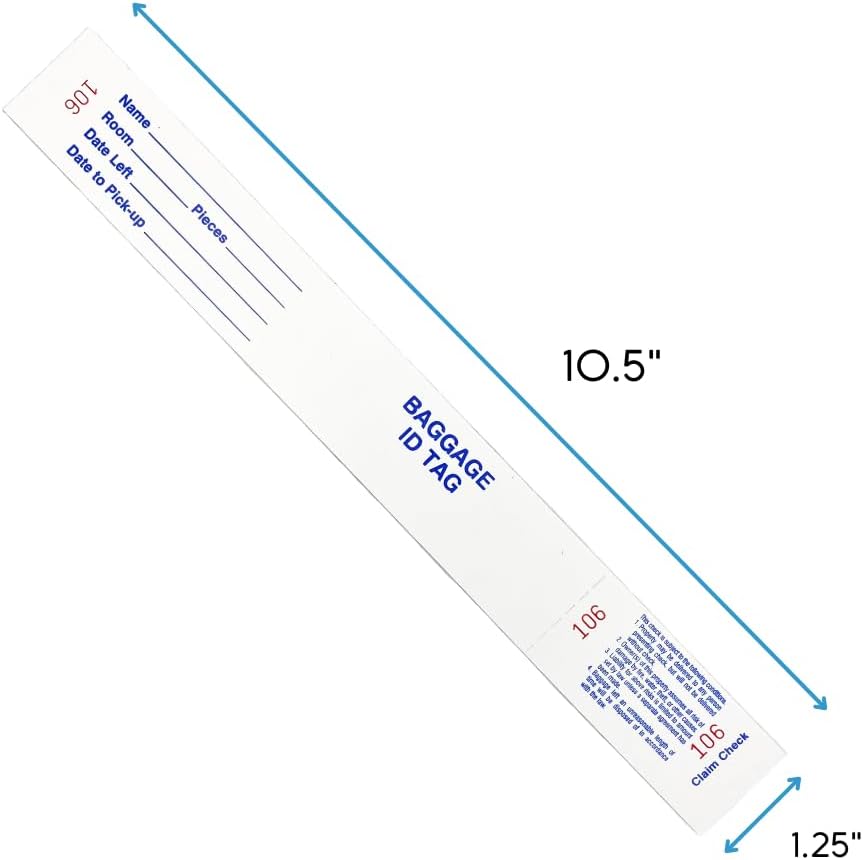FrontDesk Supply Two-Piece Hotel Luggage Claim Tag with Transfer Tape, Serial Numbering, and Perforated Claim Ticket – Blank White Disposable Bag Tags for Hotel and Motel Bag Storage (Set of 1000)