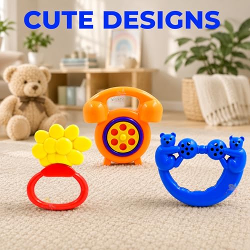 Image of WISHKEY Plastic Rattle Toys for Infants, BPA Free Non-Toxic Shake & Grab Toys for Babies, Early Age Toys, Colorful Toys, Ideal Gift for New Born Babies, Multicolor (Pack of 3)