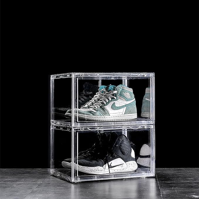 BLURISM Shoe Boxes, Clear Acrylic Plastic Shoe Boxes Stackable, Foldable Drop Front Shoe Storage Boxes Container With Lids For Man and Women (Pack of 2)