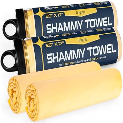 Premium Large Shammy Towel for Car - 2pk Pack (26"x17") - Super Absorbent, Soft, Streak-Free, Scratch-Free Cloth for Cars, Boats, Home - Long Lasting Chamois Towel + Hanging Storage Tubes (Original) Cover
