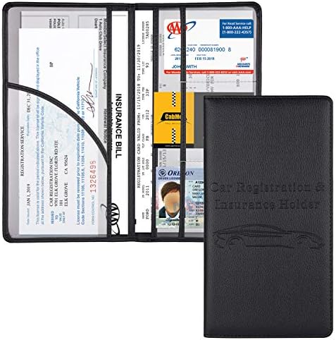 Cacturism Car Registration and Insurance Holder, Vehicle Glove Box Car Organizer Men Women Wallet Accessories Case with Magnetic Shut for Cards, Essential Document, Driver License, Black