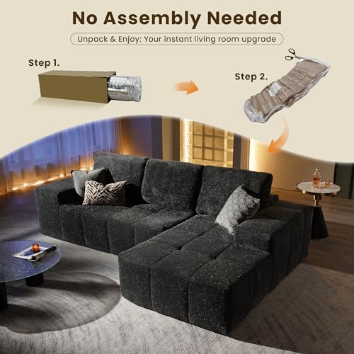 Image of 114 inch Glitter Cloud Sectional Couch with L-Shape Chaise, Modern Boneless Couches for Living Room, Fluffy Tufted Deep Seat Modular Sofa in a Box No Assembly