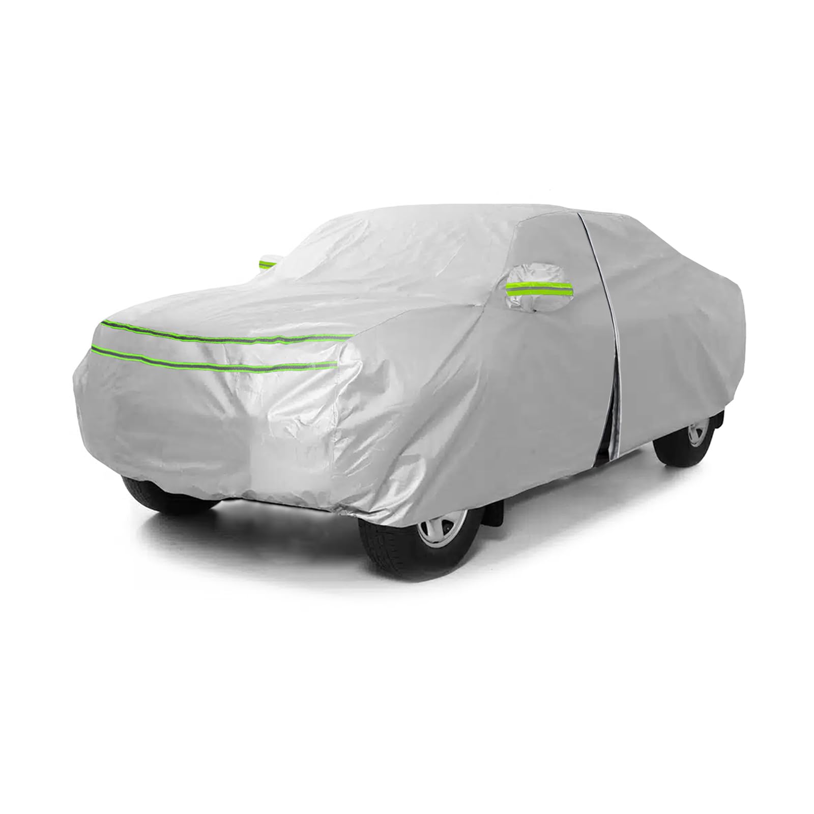 QUYDDC Full Surround All Weather Car Cover Universal Fit for Pickup Truck Body Length Up to 206", Waterproof Snow Proof UV Proof Scratch Proof Bird Proof Excrement with Zipper Cotton -Silvery