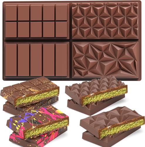 Sadodo Dubai Chocolate Bar Moulds Silicone, 4-Cavity Deep Chocolate Mould for Pistachio Knafeh Filling, Large Thick Candy Bar Molds, BPA Free Non-Stick for Energy Bars & Waffles,DIY Gift for Valentine