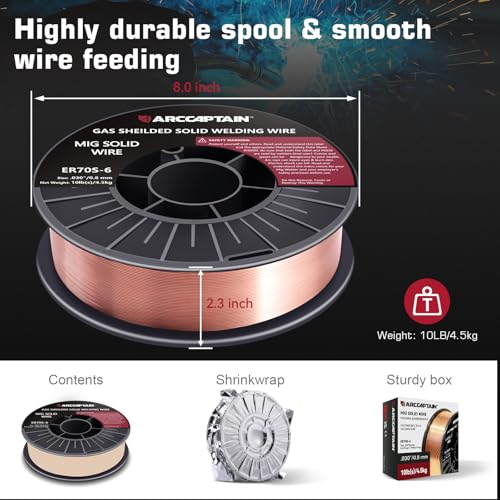 Image of ARCCAPTAIN Mig Welding Wire, 0.030 10Lb Mig Wire ER70S-6 10Lbs Gas Solid Carbon Steel Low Splatter Mig Welding Wire Compatible With Lincoln Miller Forney Harbor Welder 0.08 4.5KG, Pack of 2