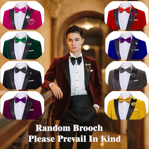 Image of Barry.Wang Velvet Mens Blazer Mardi Gras Sport Coat Brooch Regular Fit Tuxedo Peaked Lapel Suit Jacket Carnival Parade