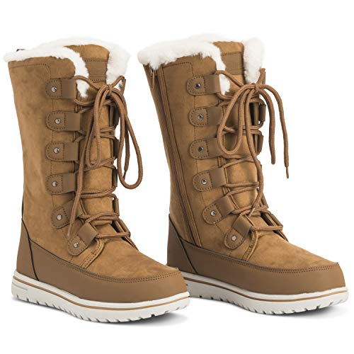 Polar Products Botas femininas térmicas quentes para neve e inverno cano alto à prova d'água, Tan S