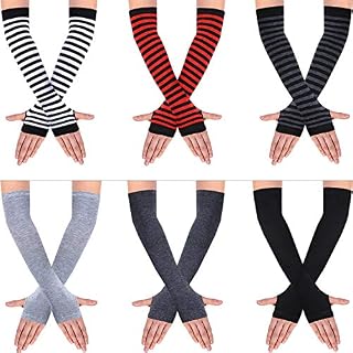 SATINIOR 6 Pairs Women Long Fingerless Gloves Knit Arm Warmer Thumb Hole Stretchy Gloves