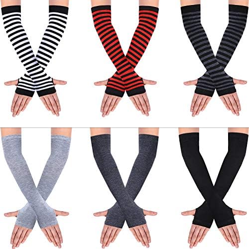 SATINIOR 6 Pairs Knit Arm Warmer Thumb Hole Stretchy Gloves Women Long Fingerless Gloves