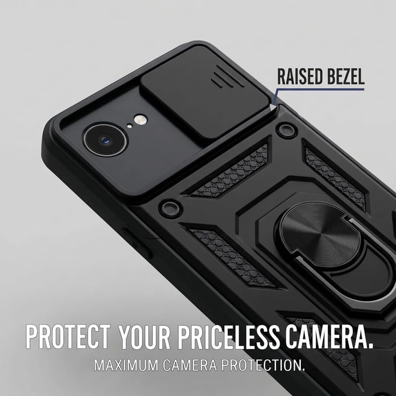Image of Shockproof Back Case Cover for iPhone 16e /17e 5G, Shockproof iPhone 16e /17e Back Cover, Ring Case with Kickstand and Camera Protection Shutter - Black